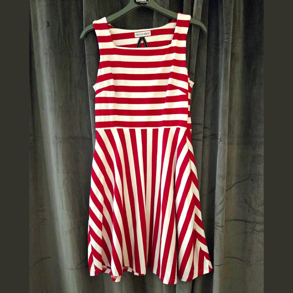 Red and White Striped Sleeveless Dress with Pockets Juniors Nautical Americana